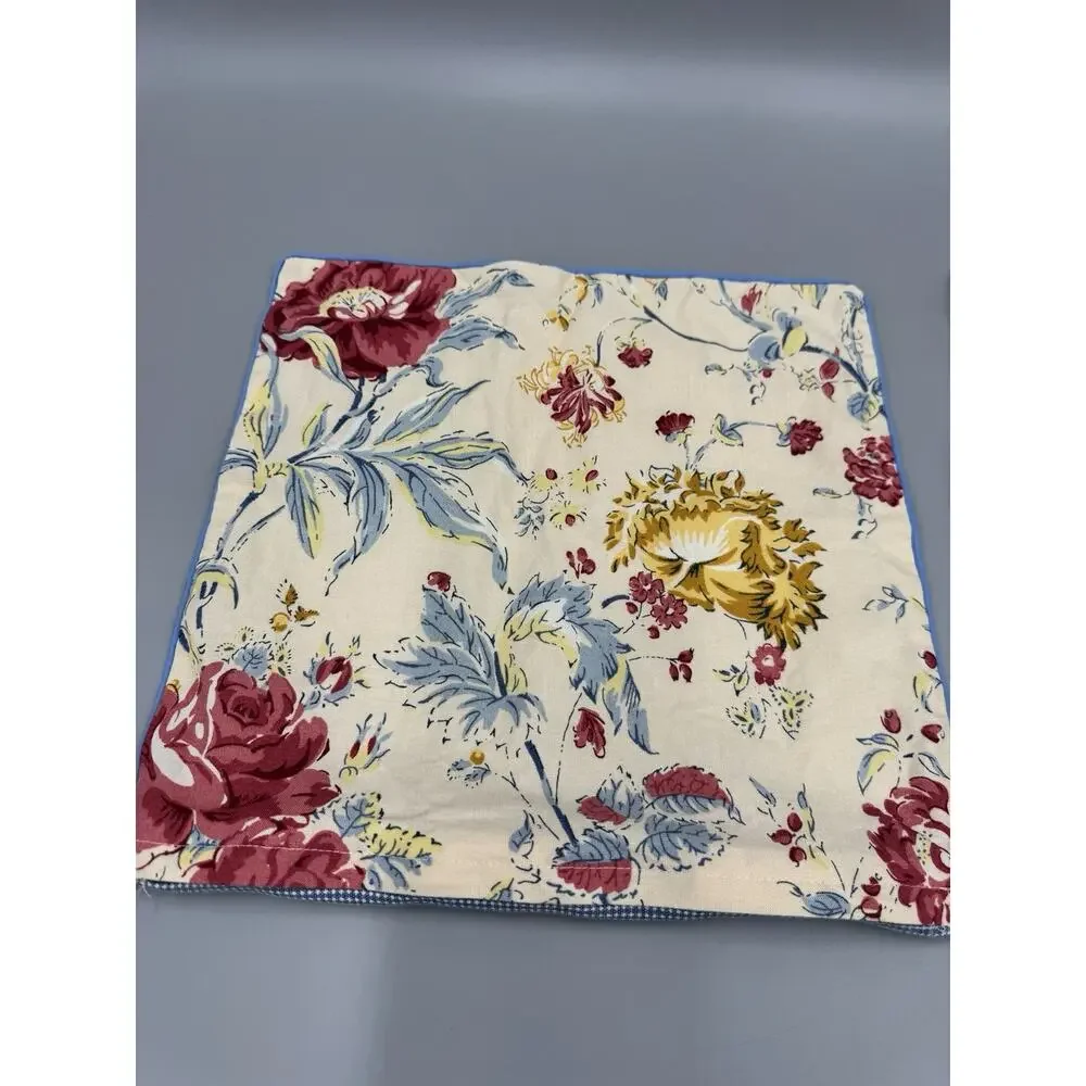 Floral Pillowcase Pillow‎ Cover Blue Checkered Back 12” X 12” Set Of 2